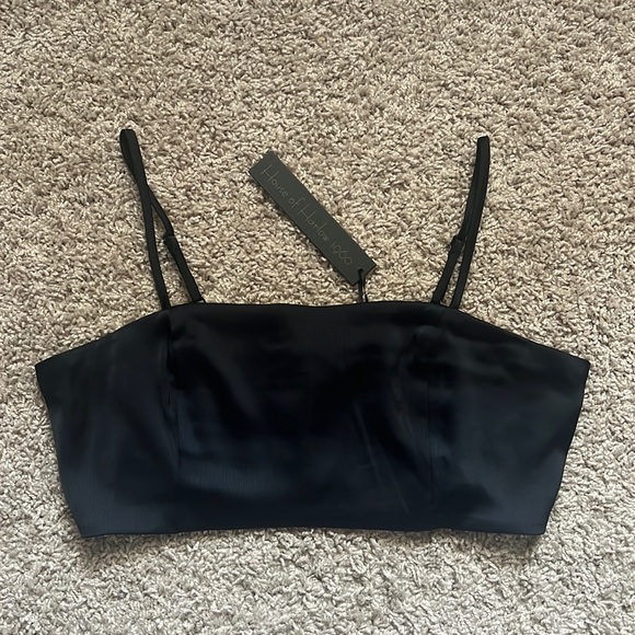 House of Harlow 1960 Tops - House of Harlow Black Satin Crop Top